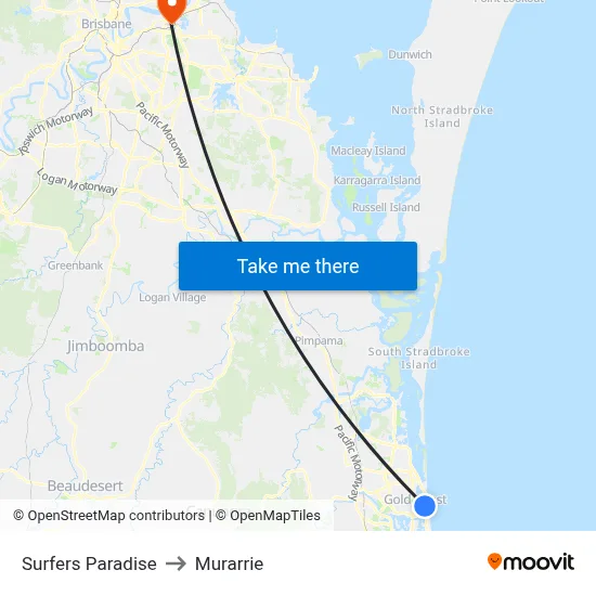 Surfers Paradise to Murarrie map