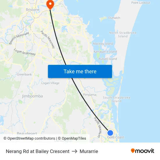 Nerang Rd at Bailey Crescent to Murarrie map