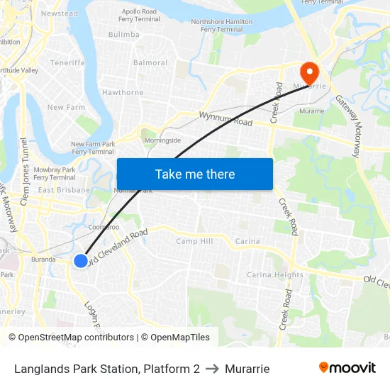 Langlands Park Station, Platform 2 to Murarrie map