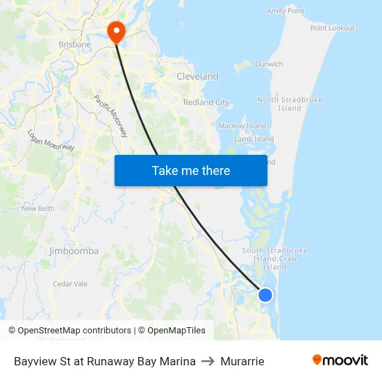 Bayview St at Runaway Bay Marina to Murarrie map