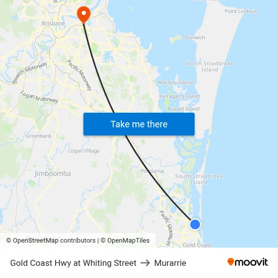Gold Coast Hwy at Whiting Street to Murarrie map