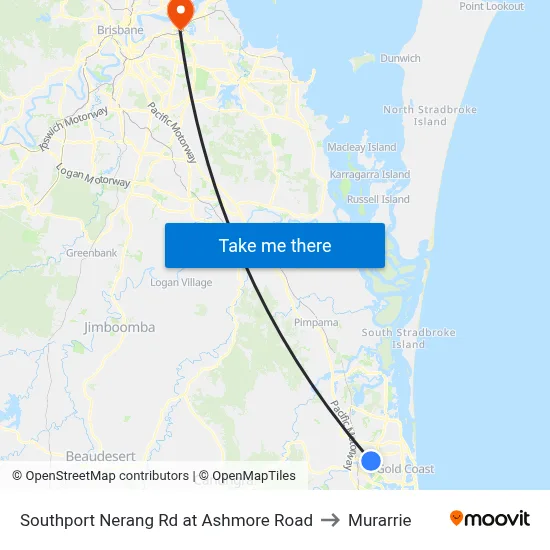 Southport Nerang Rd at Ashmore Road to Murarrie map