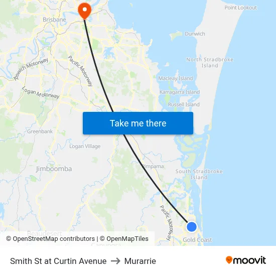 Smith St at Curtin Avenue to Murarrie map