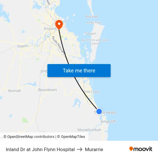 Inland Dr at John Flynn Hospital to Murarrie map