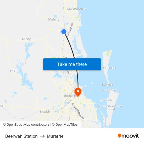 Beerwah Station to Murarrie map