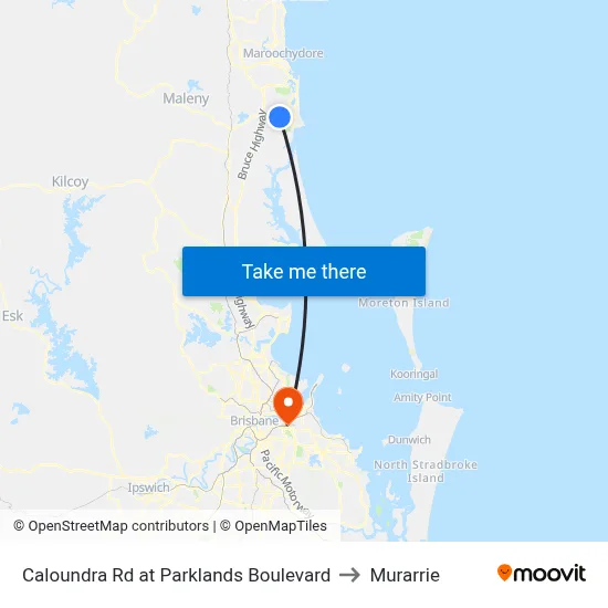 Caloundra Rd at Parklands Boulevard to Murarrie map