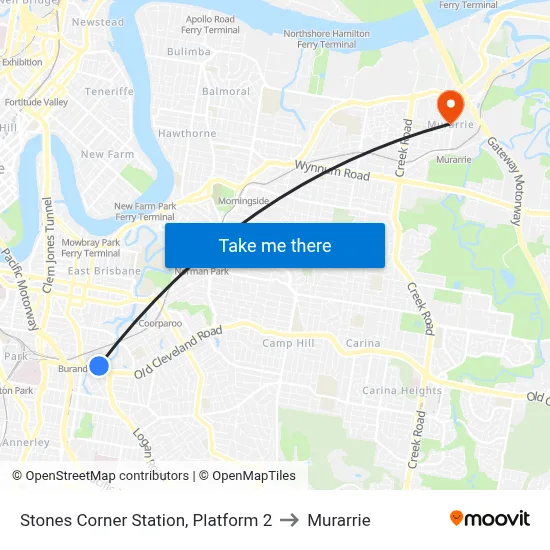 Stones Corner Station, Platform 2 to Murarrie map