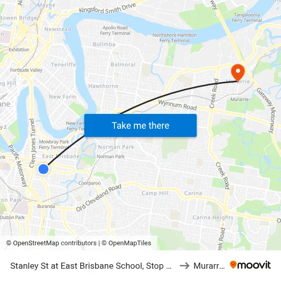 Stanley St at East Brisbane School, Stop 10 to Murarrie map