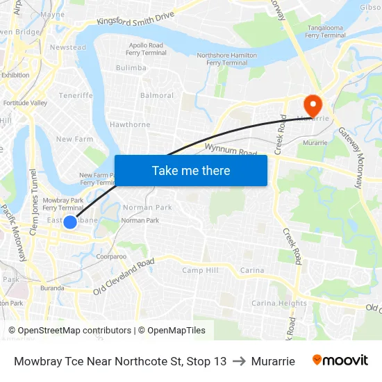 Mowbray Tce Near Northcote St, Stop 13 to Murarrie map