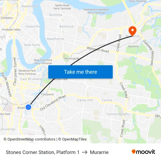 Stones Corner Station, Platform 1 to Murarrie map