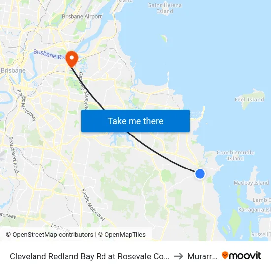 Cleveland Redland Bay Rd at Rosevale Court to Murarrie map
