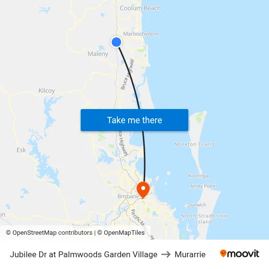 Jubilee Dr at Palmwoods Garden Village to Murarrie map