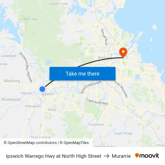 Ipswich Warrego Hwy at North High Street to Murarrie map