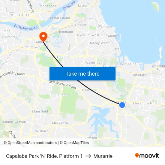 Capalaba Park 'N' Ride, Platform 1 to Murarrie map