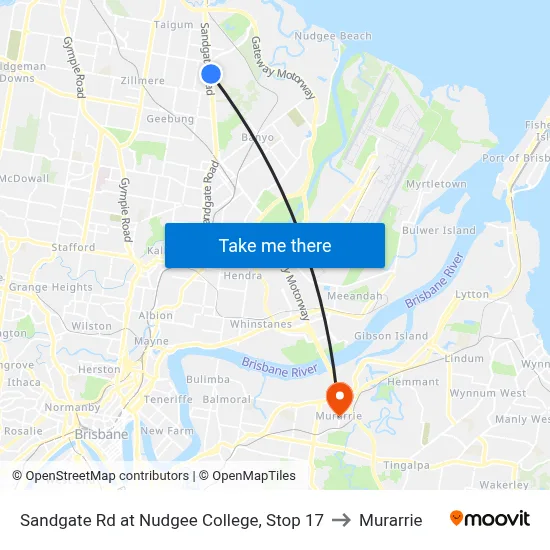 Sandgate Rd at Nudgee College, Stop 17 to Murarrie map