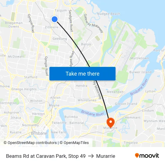 Beams Rd at Caravan Park, Stop 49 to Murarrie map