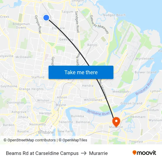 Beams Rd at Carseldine Campus to Murarrie map