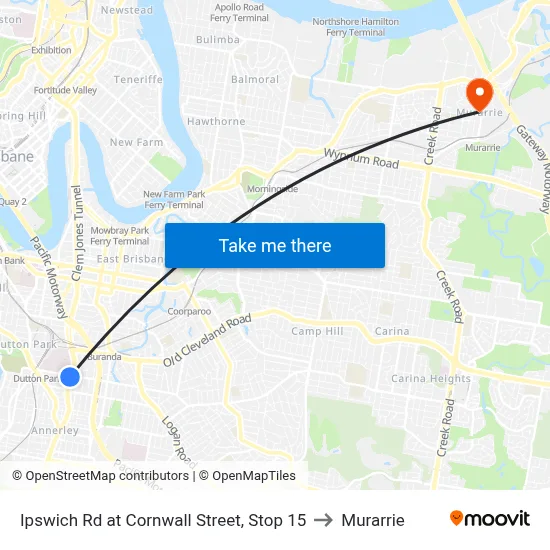 Ipswich Rd at Cornwall Street, Stop 15 to Murarrie map