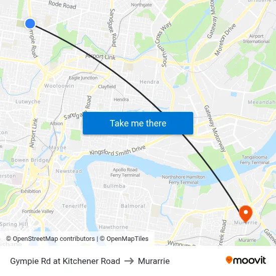 Gympie Rd at Kitchener Road to Murarrie map