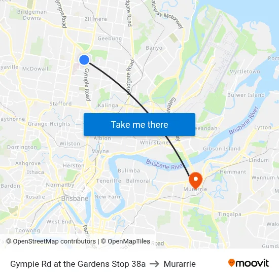 Gympie Rd at the Gardens Stop 38a to Murarrie map