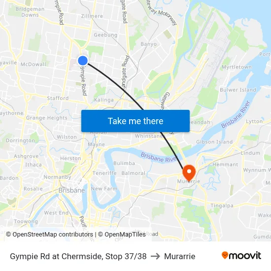 Gympie Rd at Chermside, Stop 37/38 to Murarrie map