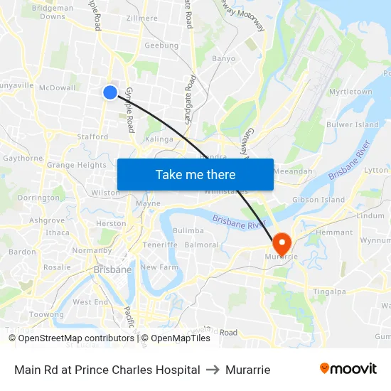 Main Rd at Prince Charles Hospital to Murarrie map
