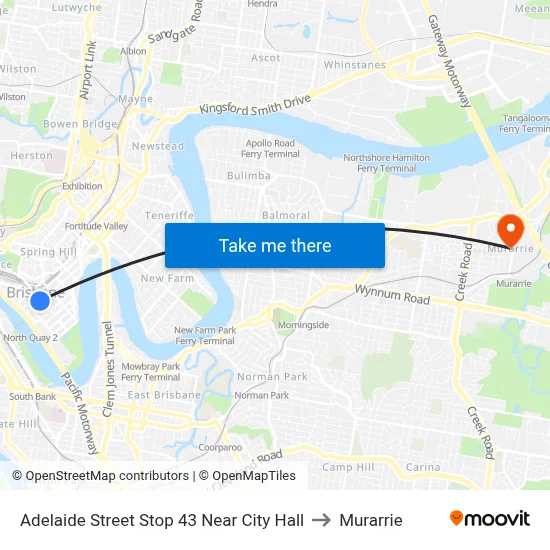 Adelaide Street Stop 43 Near City Hall to Murarrie map