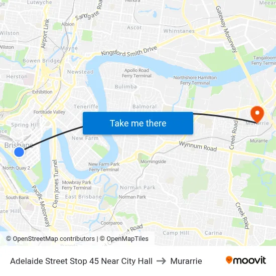 Adelaide Street Stop 45 Near City Hall to Murarrie map