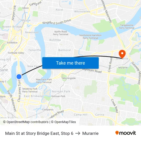 Main St at Story Bridge East, Stop 6 to Murarrie map