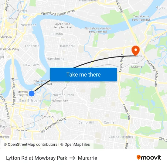 Lytton Rd at Mowbray Park to Murarrie map