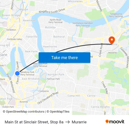 Main St at Sinclair Street, Stop 8a to Murarrie map