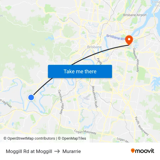 Moggill Rd at Moggill to Murarrie map