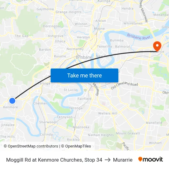 Moggill Rd at Kenmore Churches, Stop 34 to Murarrie map