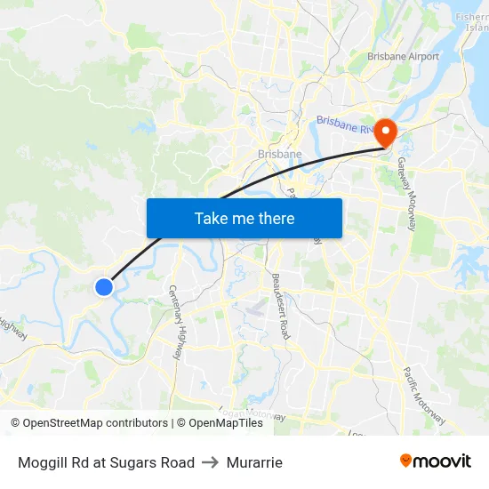 Moggill Rd at Sugars Road to Murarrie map