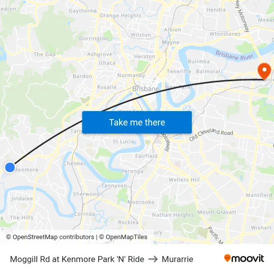 Moggill Rd at Kenmore Park 'N' Ride to Murarrie map