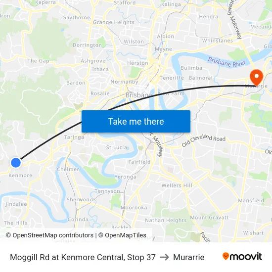Moggill Rd at Kenmore Central, Stop 37 to Murarrie map