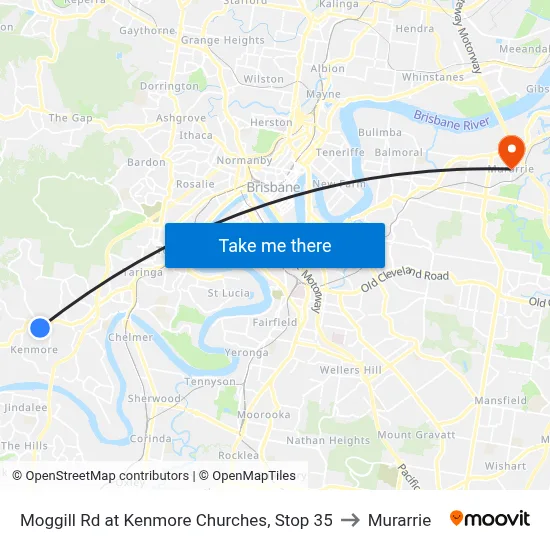Moggill Rd at Kenmore Churches, Stop 35 to Murarrie map