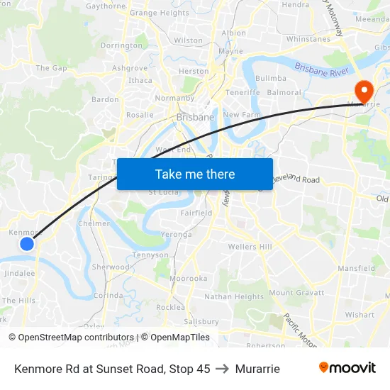 Kenmore Rd at Sunset Road, Stop 45 to Murarrie map