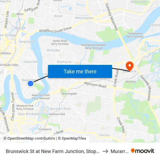 Brunswick St at New Farm Junction, Stop 14 to Murarrie map