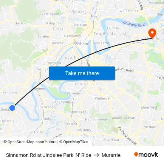 Sinnamon Rd at Jindalee Park 'N' Ride to Murarrie map
