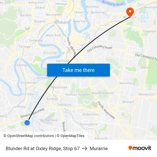 Blunder Rd at Oxley Ridge, Stop 67 to Murarrie map