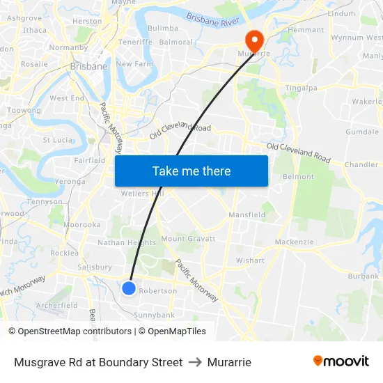 Musgrave Rd at Boundary Street to Murarrie map