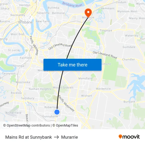 Mains Rd at Sunnybank to Murarrie map