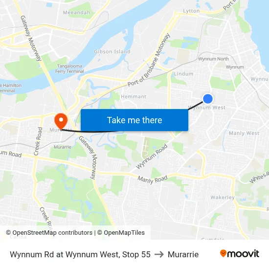Wynnum Rd at Wynnum West, Stop 55 to Murarrie map