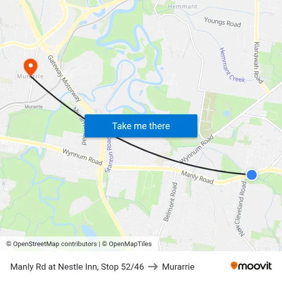 Manly Rd at Nestle Inn, Stop 52/46 to Murarrie map