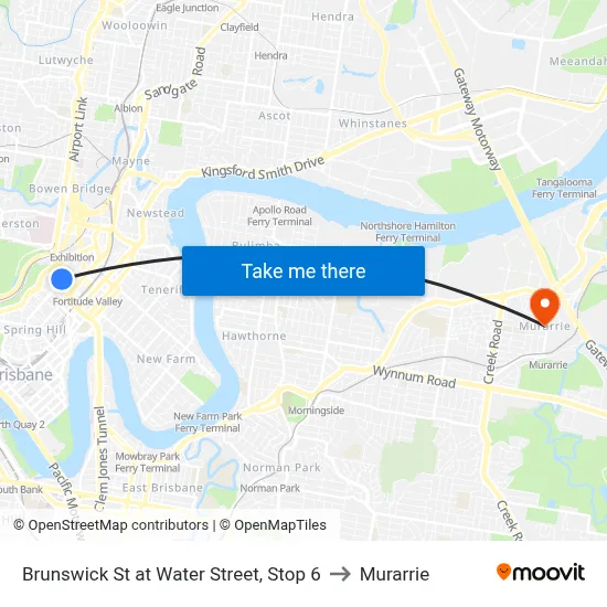 Brunswick St at Water Street, Stop 6 to Murarrie map