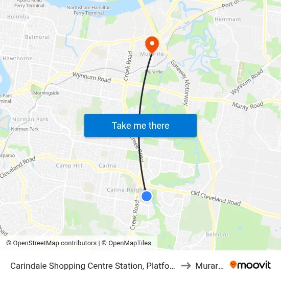 Carindale Shopping Centre Station, Platform H to Murarrie map