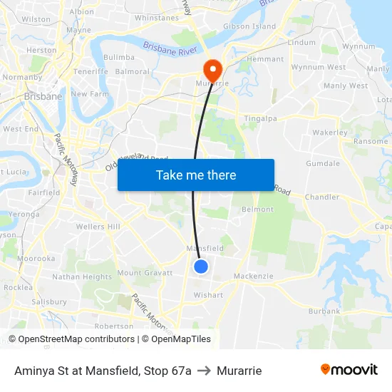 Aminya St at Mansfield, Stop 67a to Murarrie map