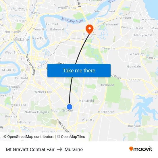 Mt Gravatt Central Fair to Murarrie map