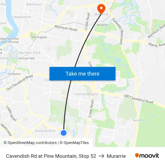 Cavendish Rd at Pine Mountain, Stop 52 to Murarrie map